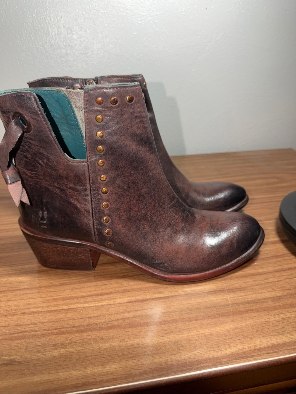 Roan By Bed Stu Brown Leather Studded Ankle Boots - Women Like New